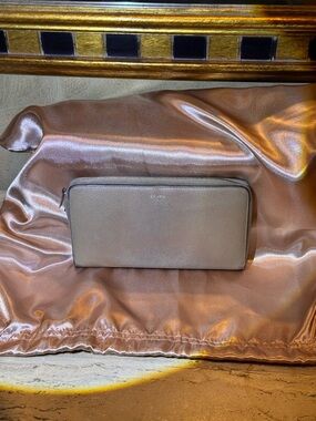 Celine Pebbled Leather Zip Wallet in Taupe Gray